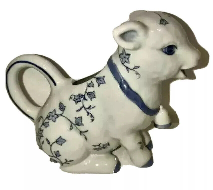 Franklin Mint Hallie Greer Country Friend Blue & White  Pitcher Lamb Fun