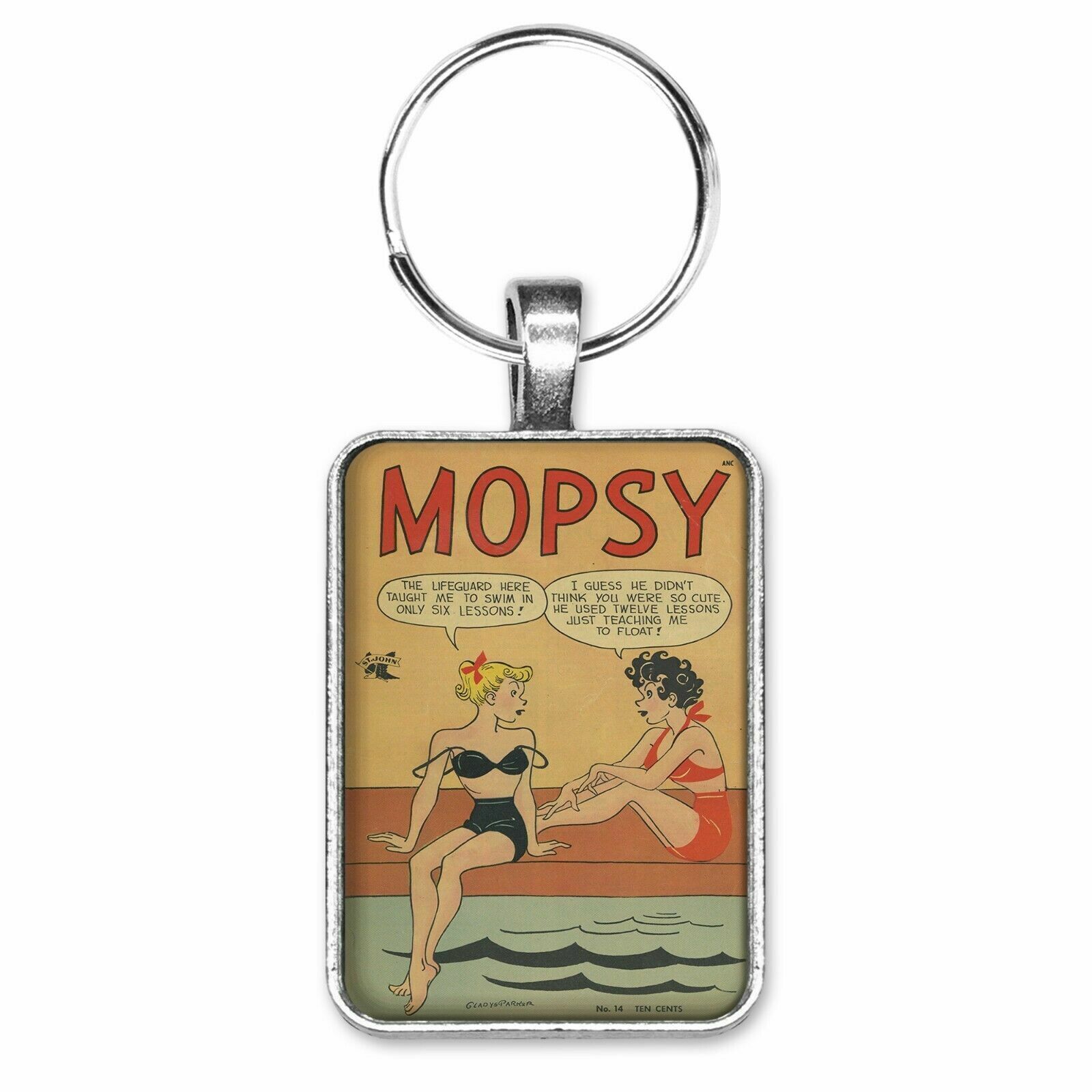 Mopsy #14 BIKINI Cover Key Ring / Necklace Classic Good Girl Humor Comic Jewelry