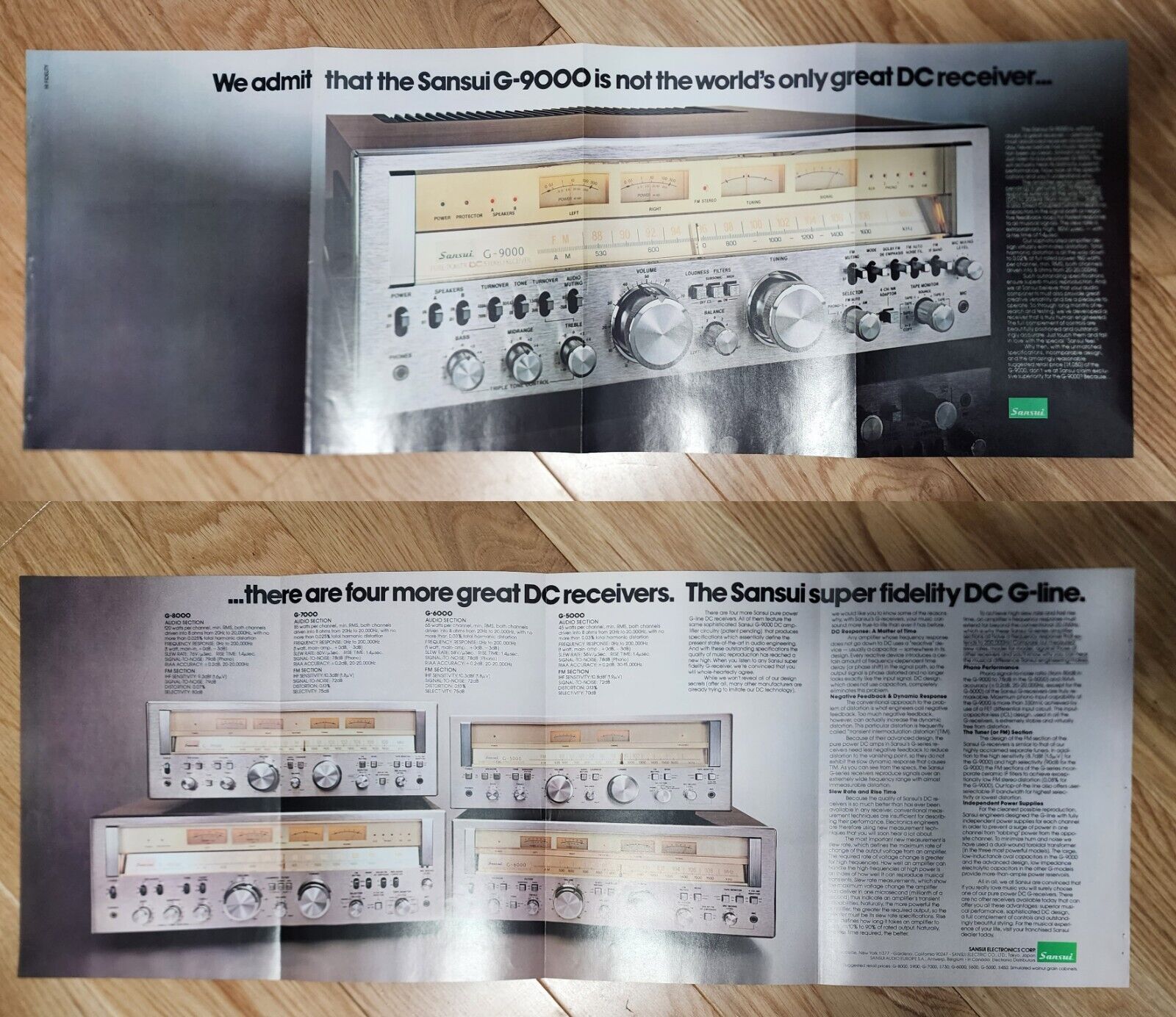 Vintage Sansui G-9000 Receiver & others ad, Color / 8 Page Fold-out