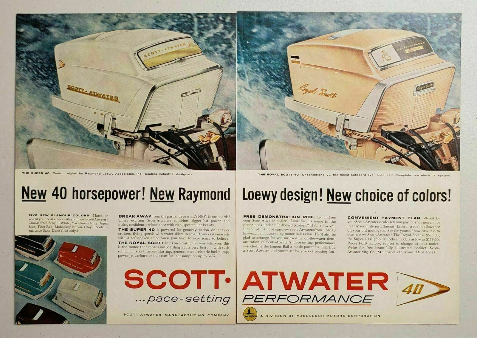 1957 Print Ad Scott-Atwater Royal Scott 40 Outboard Motors Minneapolis,MN
