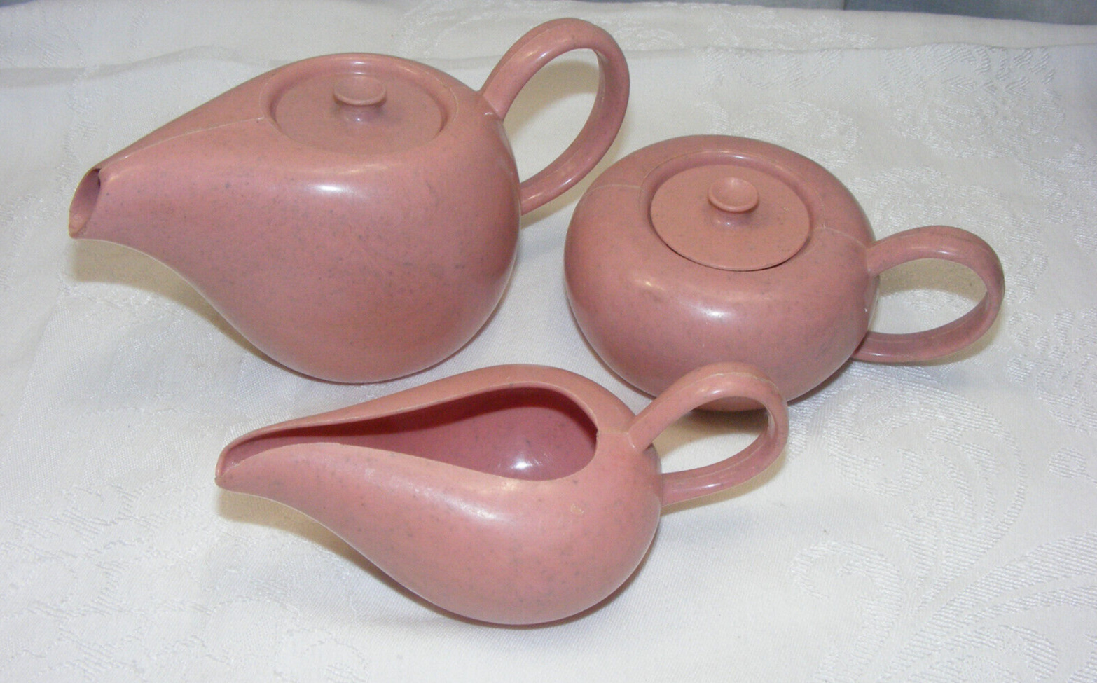 Vintage Ideal Childs Kid Rose Colored Teapot Creamer Sugar Russel Wright