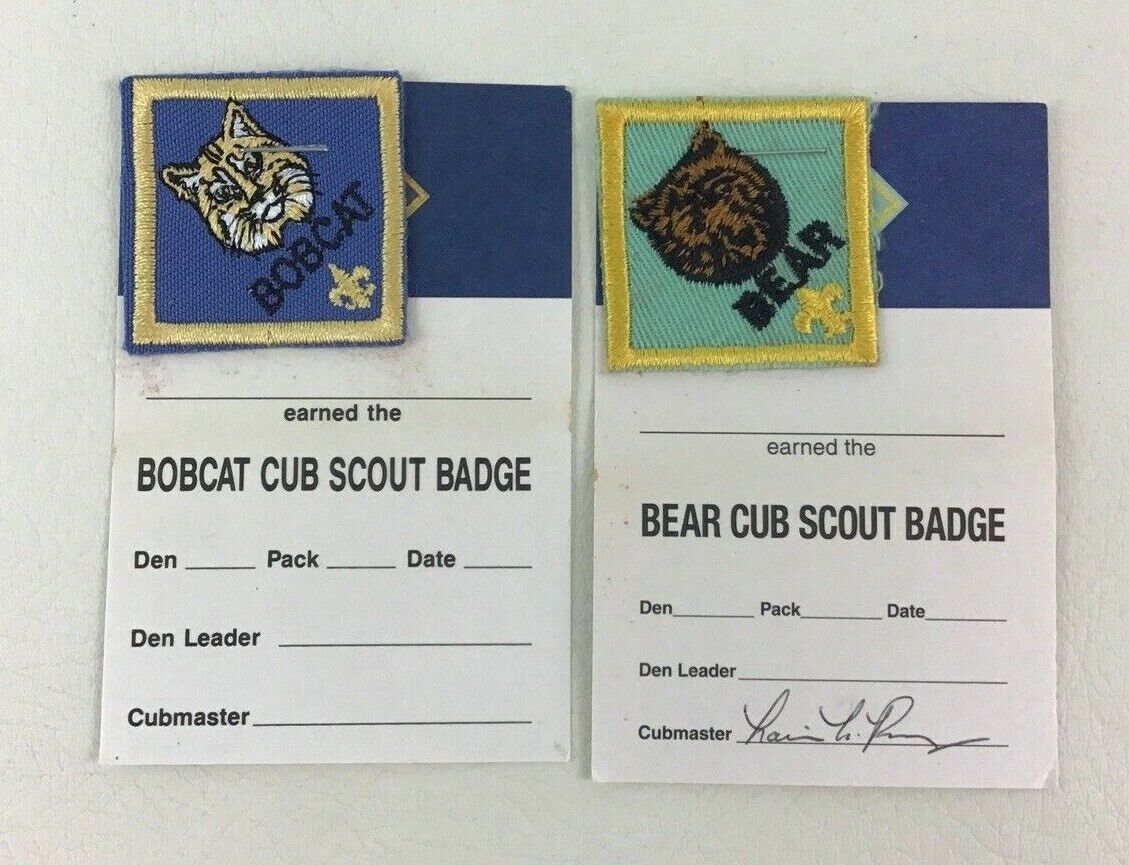Bear and Bobcat Badges Boy Cub Scouts of America Patch Rank 2pc Lot Vintage 