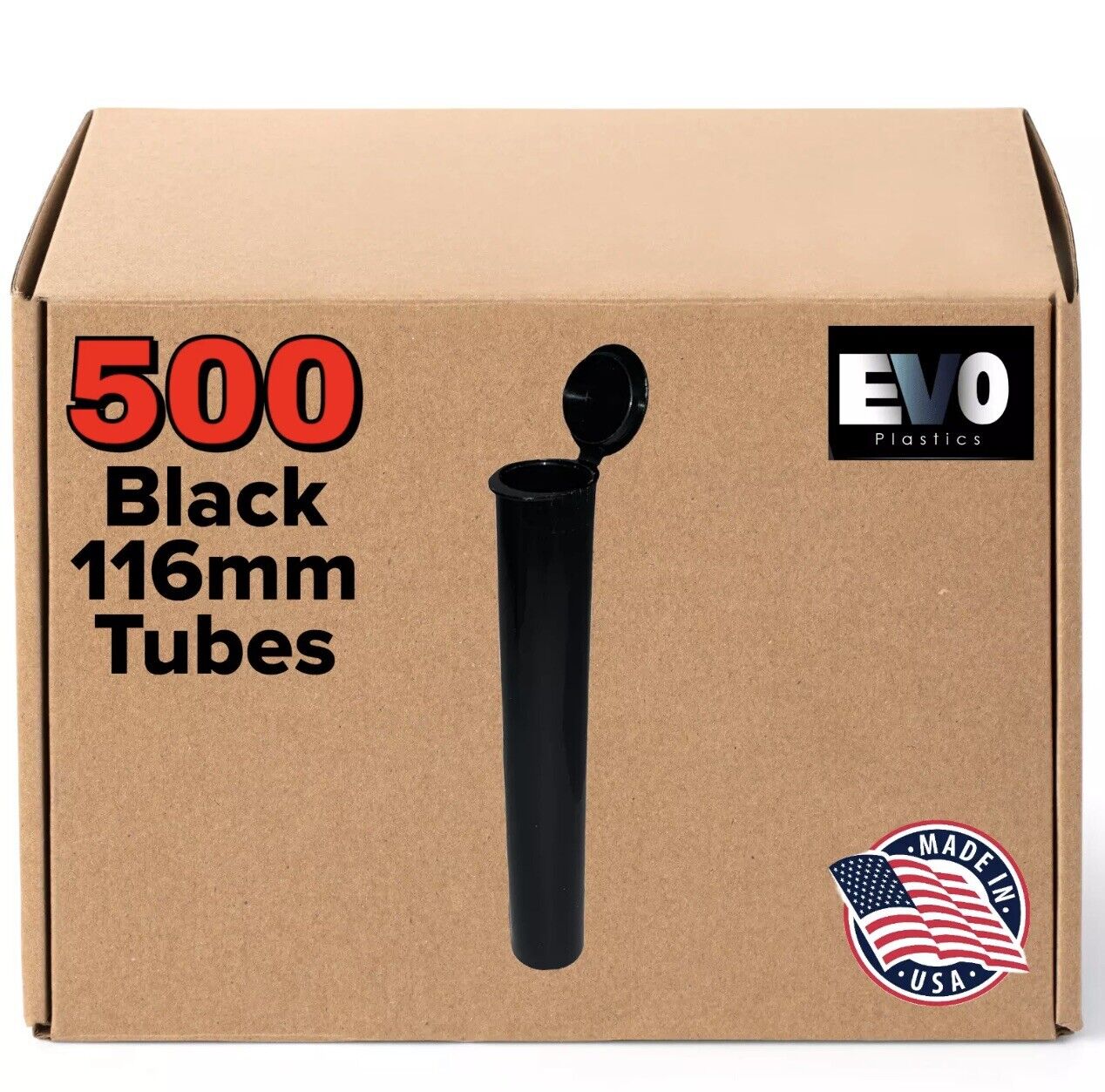 Biodegradable 116MM Black Pre-Roll Tubes | 500 Pack | Container for King Size
