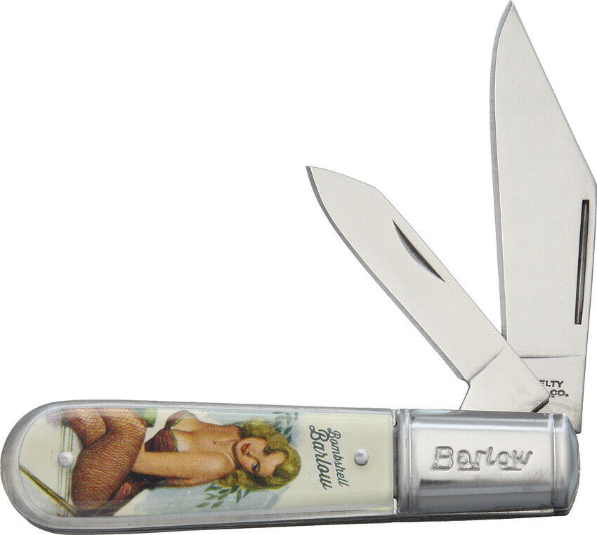 Novelty Cutlery Barlow Pocket Knife Stainless Blades Pinup Girl Acrylic Handle