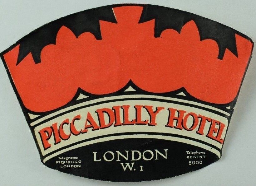 1940\'s-50\'s Piccadilly Hotel London, UK Baggage Label Original E17