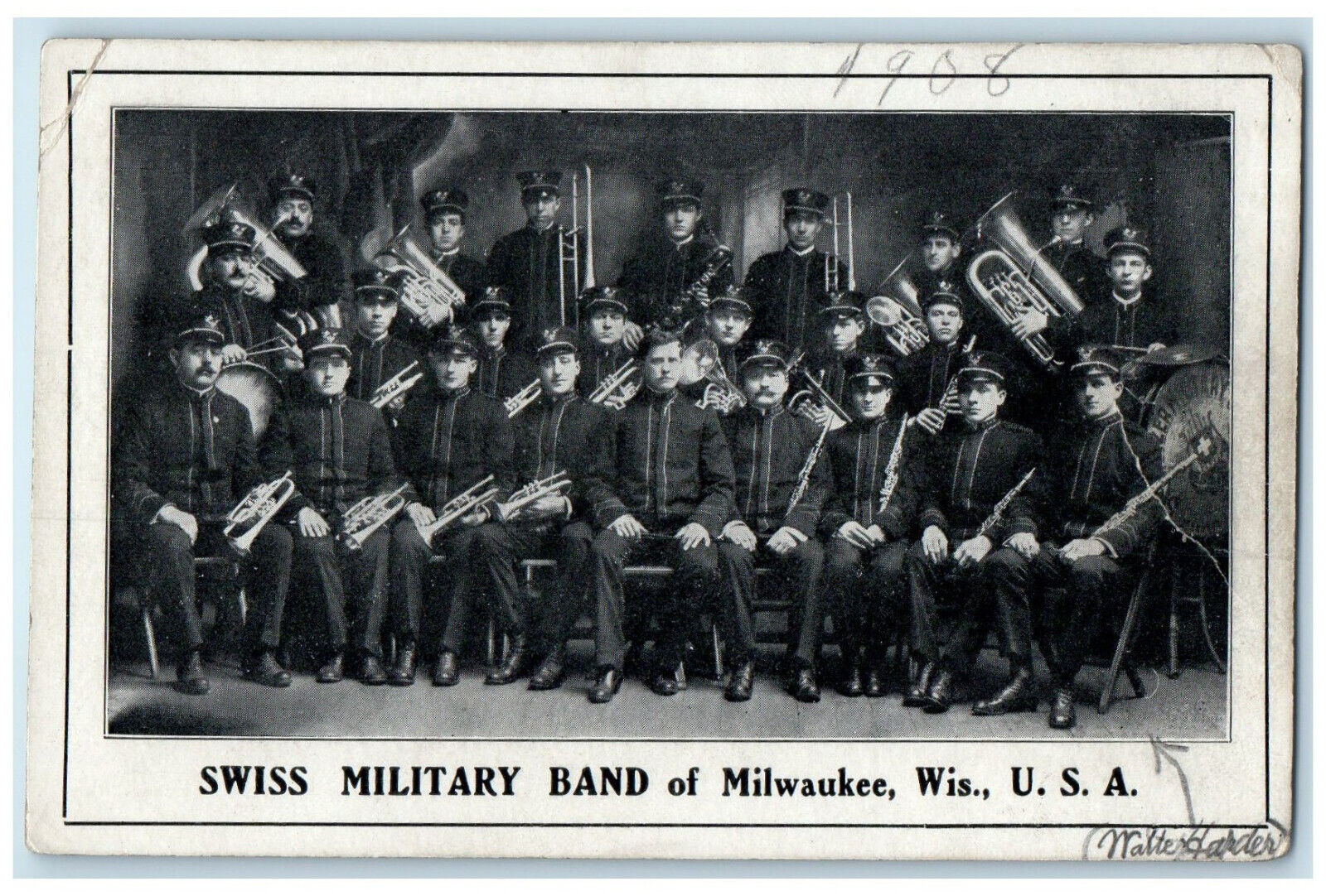 1908 Swiss Military Band of Milwaukee Wisconsin WI Antique USA WW1 Postcard