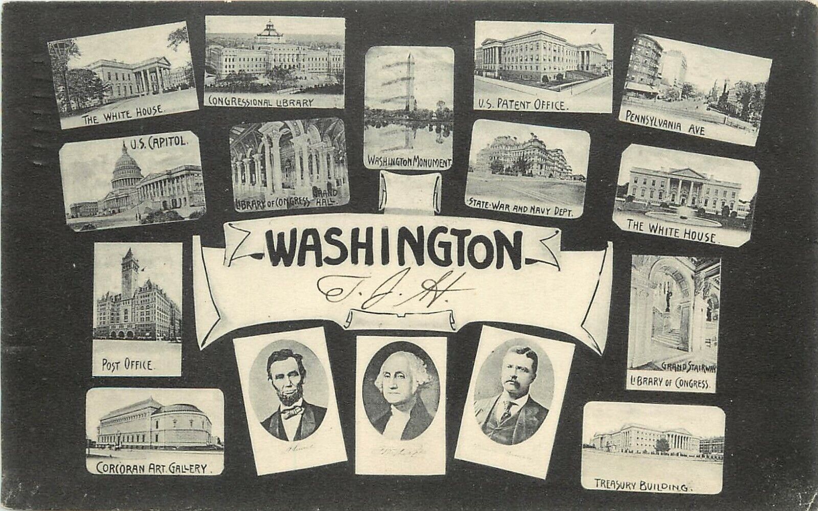 Unusual Early Multiview Postcard DC Buildings, Washington, Lincoln & Roosevelt