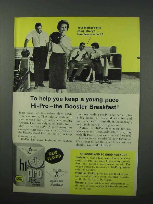 1960 General Mills Hi-Pro Cereal Ad - Keep a Young Pace