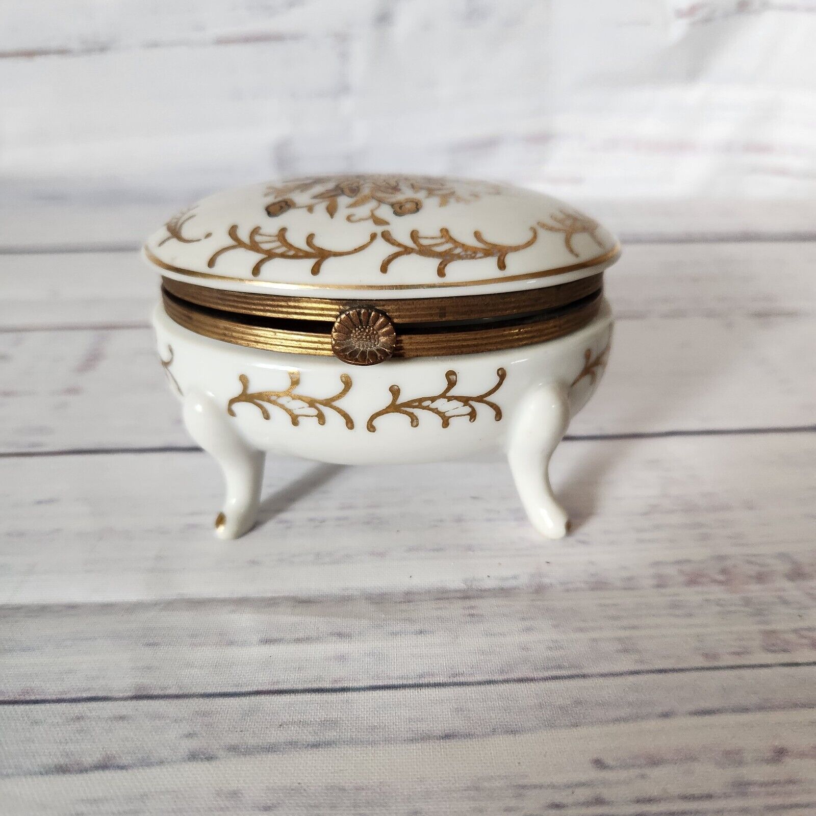 Isco Porcelain Gold Floral Dresser Trinket Box