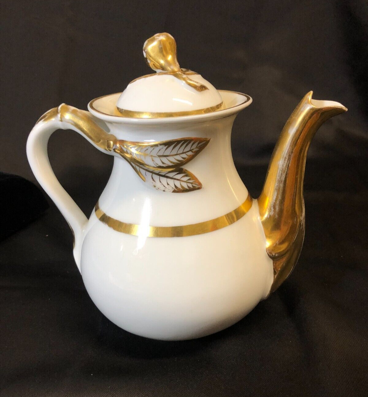 Antique Old Paris Porcelain Acorn & Branches Tea Coffee Pot Gold Trim