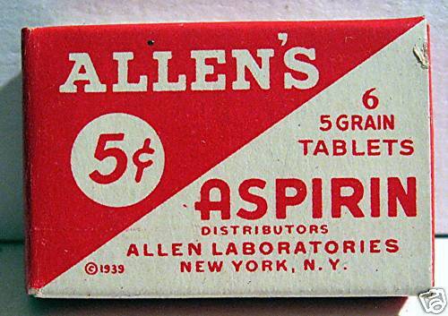 1939 Allen\'s Aspirin War Time Pack Old Store Stock NY