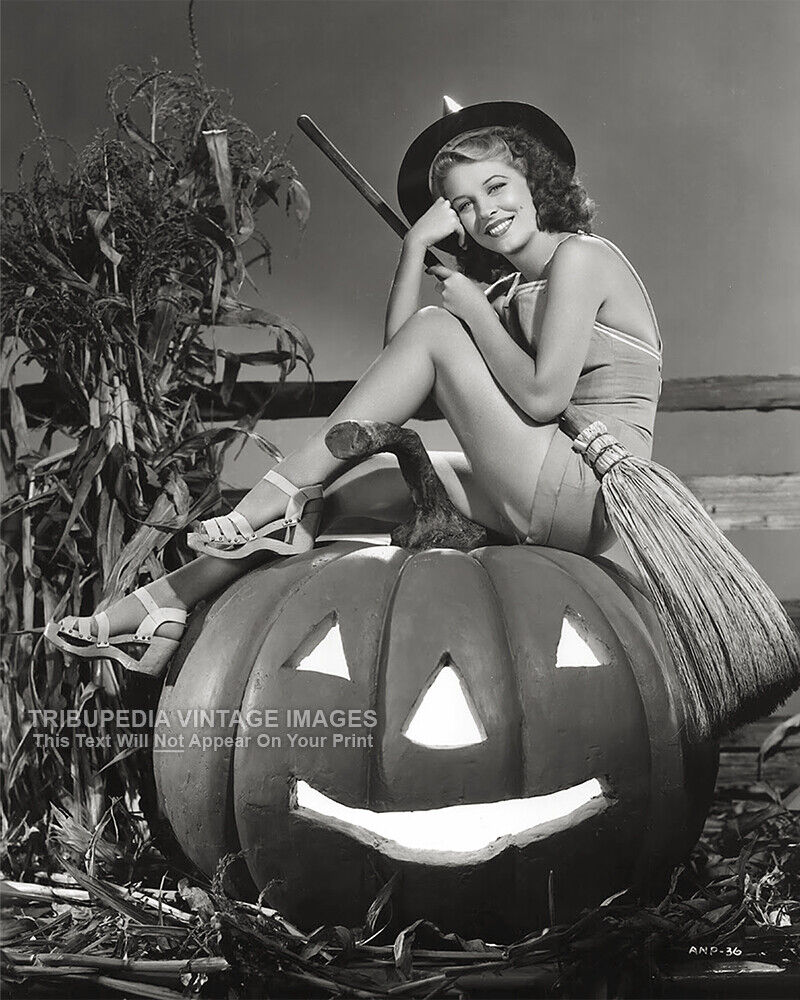 Vintage 1950s Halloween Pin-Up Photo Old Hollywood Actress Anne Nagel Sexy Witch
