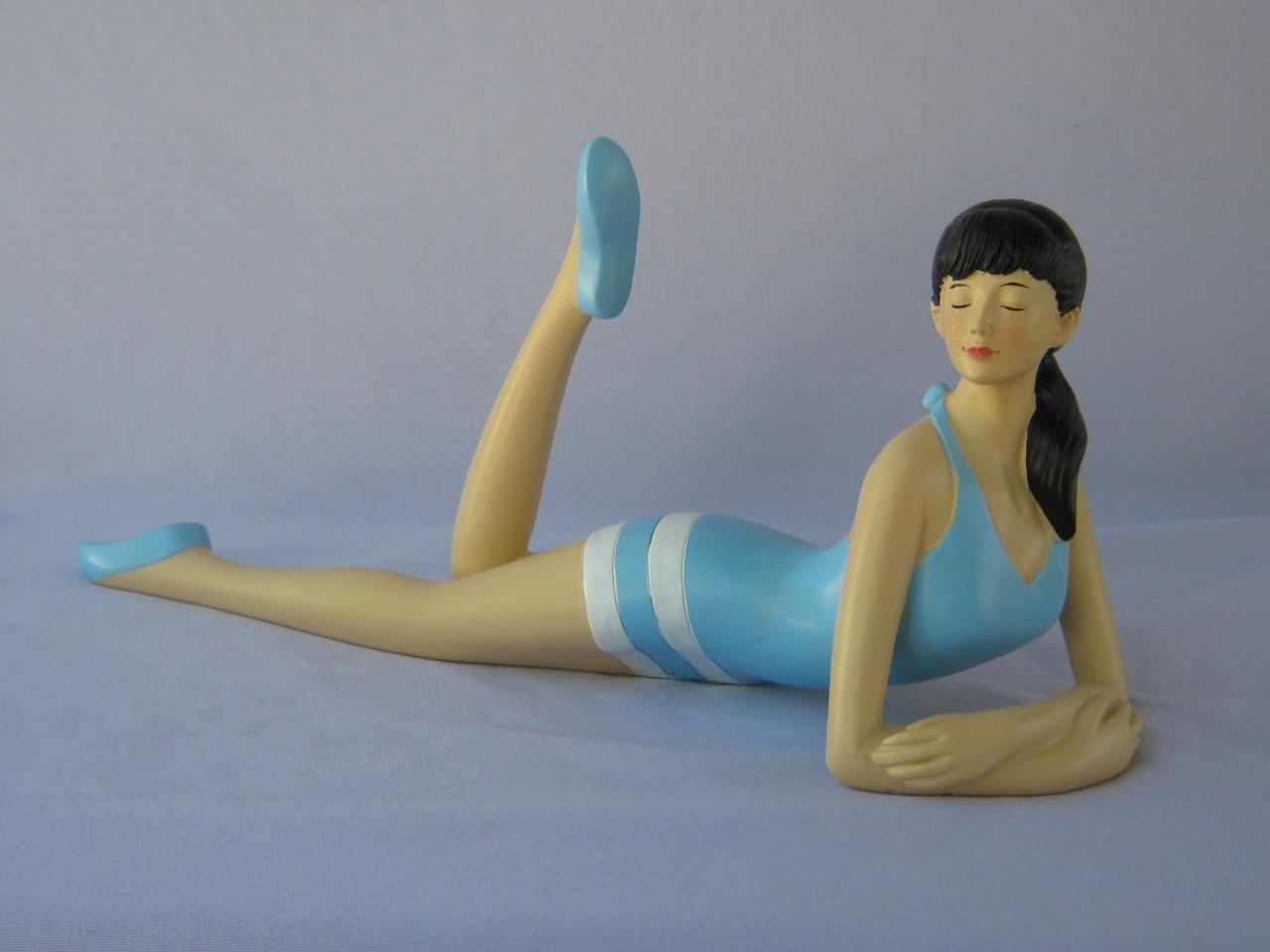 Superb Art Deco Bathing Beauty Very Detailed in Light Blue White Accents Risque