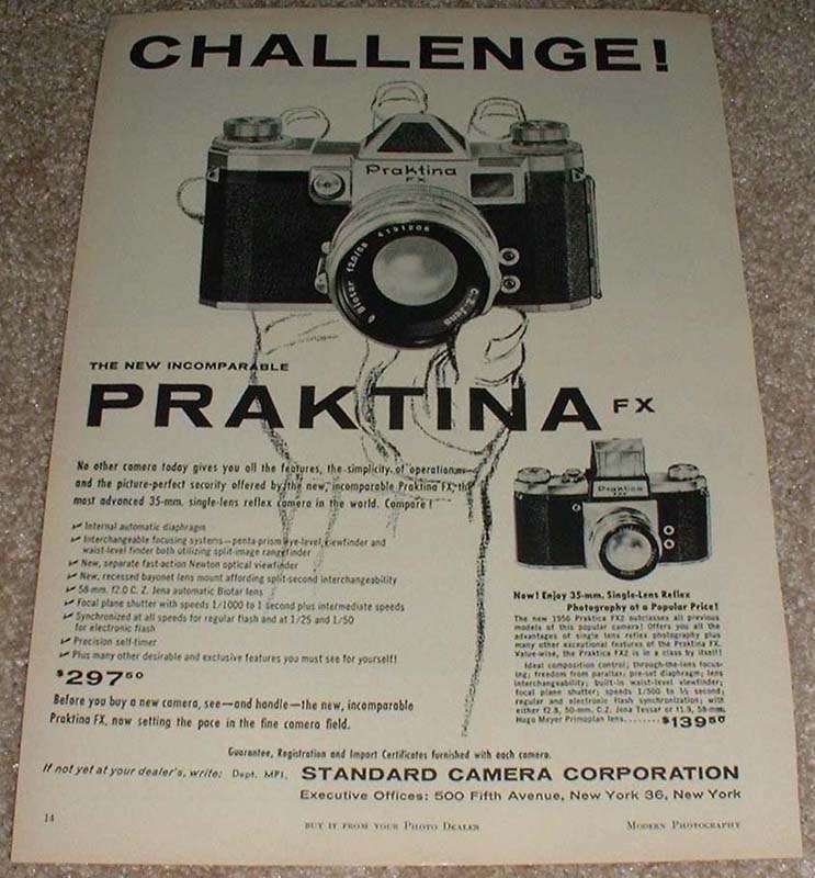 1956 Praktina FX Camera Ad, Challenge NICE