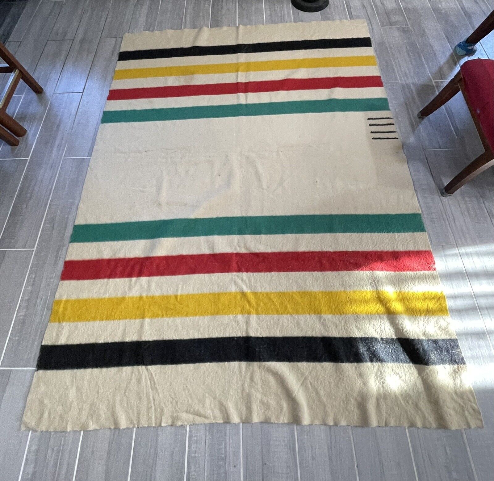 Antique Hudson's Bay England Multi Color Stripe Wool Blanket 4 Point 89”X70”