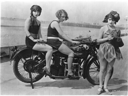 Excelsior Henderson Motorcycle Mack Sennett Girls Vintage 1920 Picture Photo 4x6