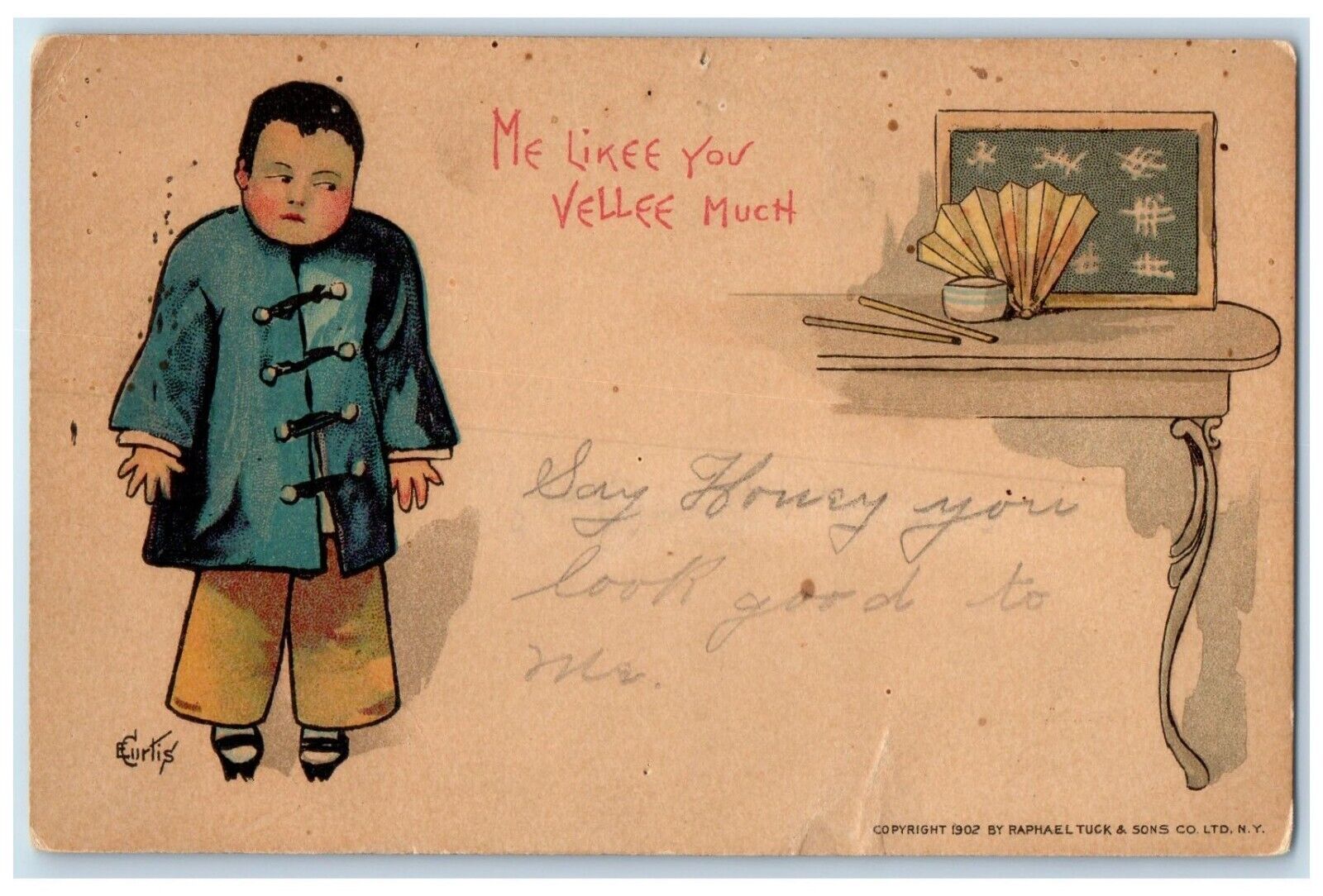 c1905 Chinese Boy Me Like You Very Much Curtis Tuck's Unposted Antique Postcard