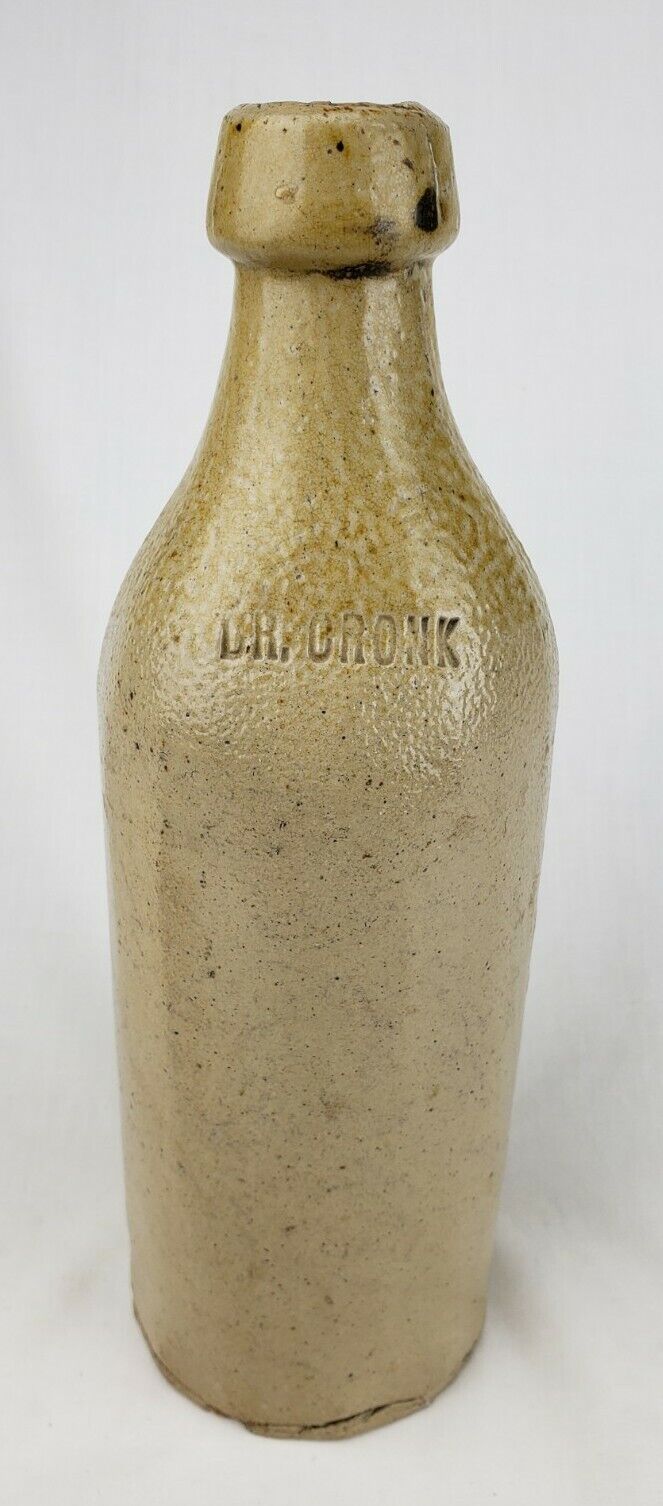 Antique 19thC Dr. Cronk Stoneware Beer Bottle Sarsparilla 12 Sided Paneled 1850s