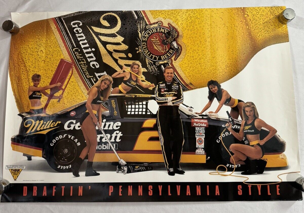 Vintage Miller Genuine Draft Rusty Wallace Pitstop NASCAR Poster 30x20” MGD PA