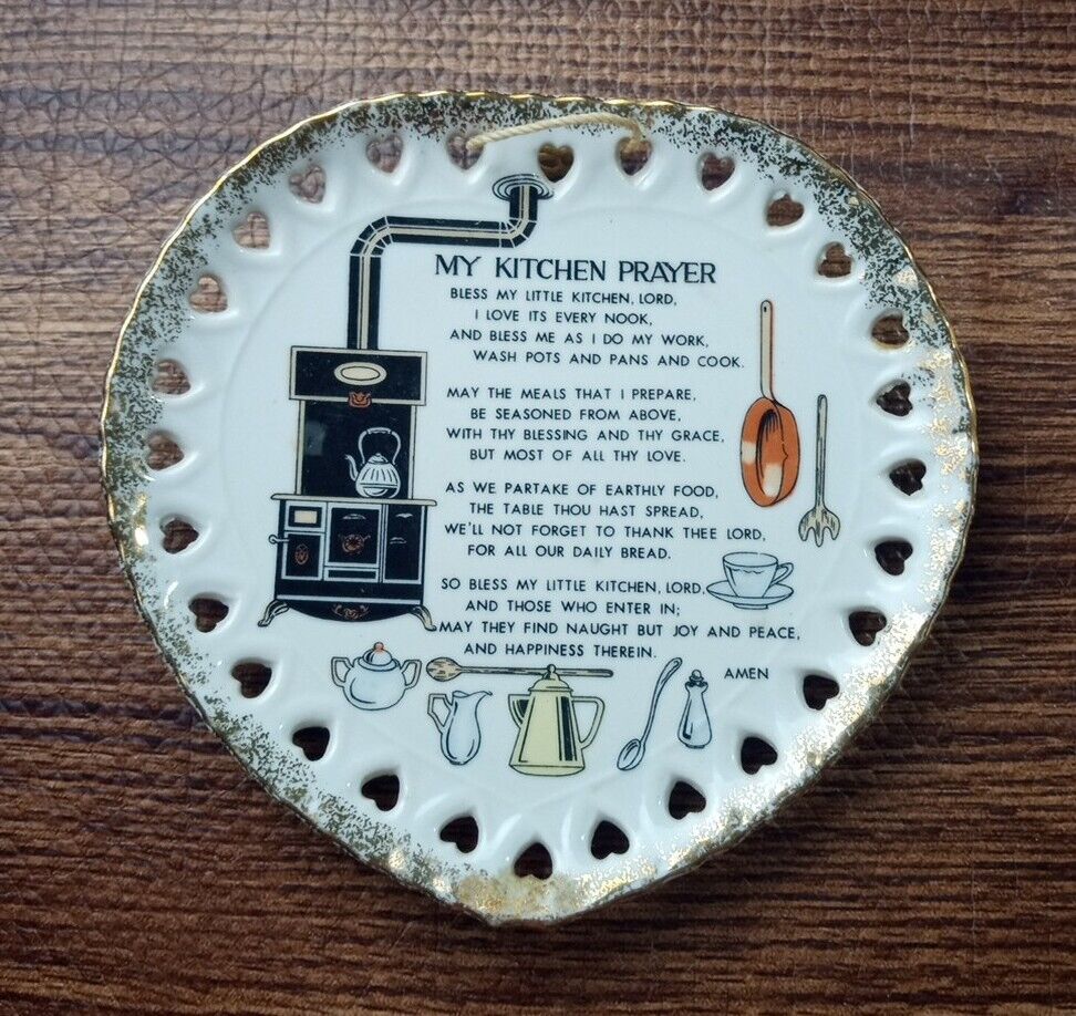 Vintage Heart My Kitchen Prayer Gold Trim Articulated Hearts 7in Plate