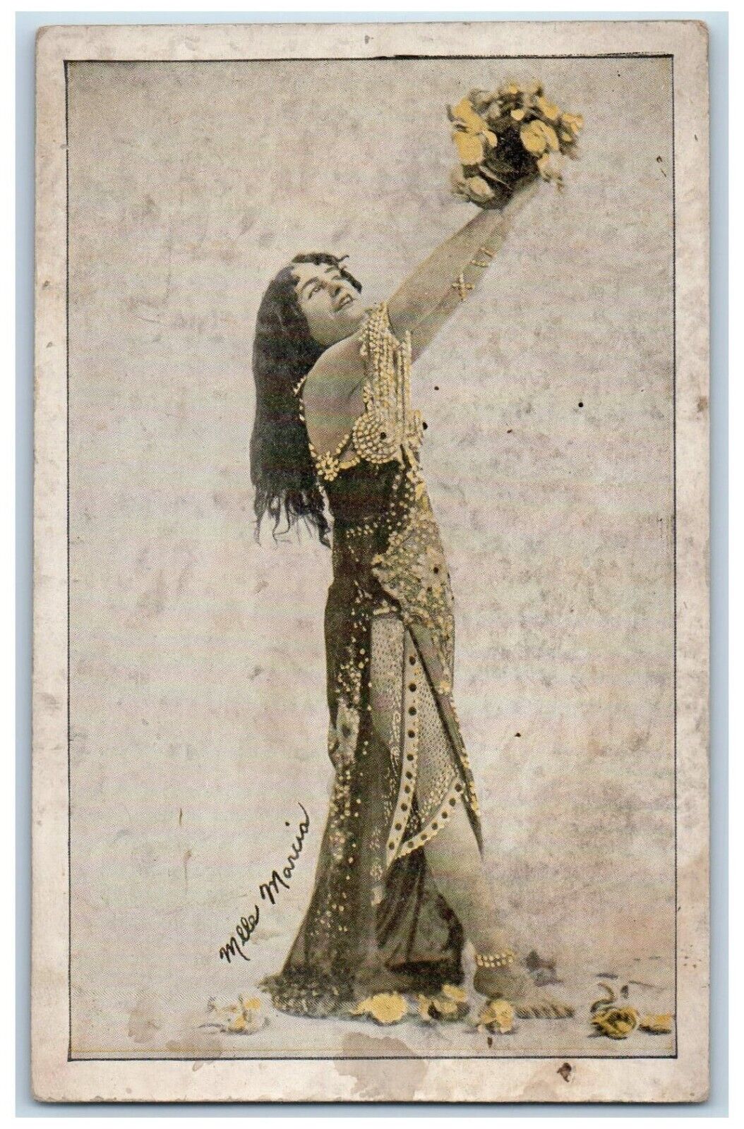 c1910\'s Pretty Woman MLLE Marcia Actress Studio Portrait Flowers Postcard