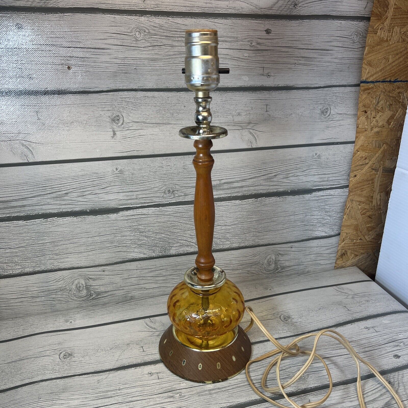 VTG Mid Century Modern Amber/ Orange Glass Table Lamp 15” Tall