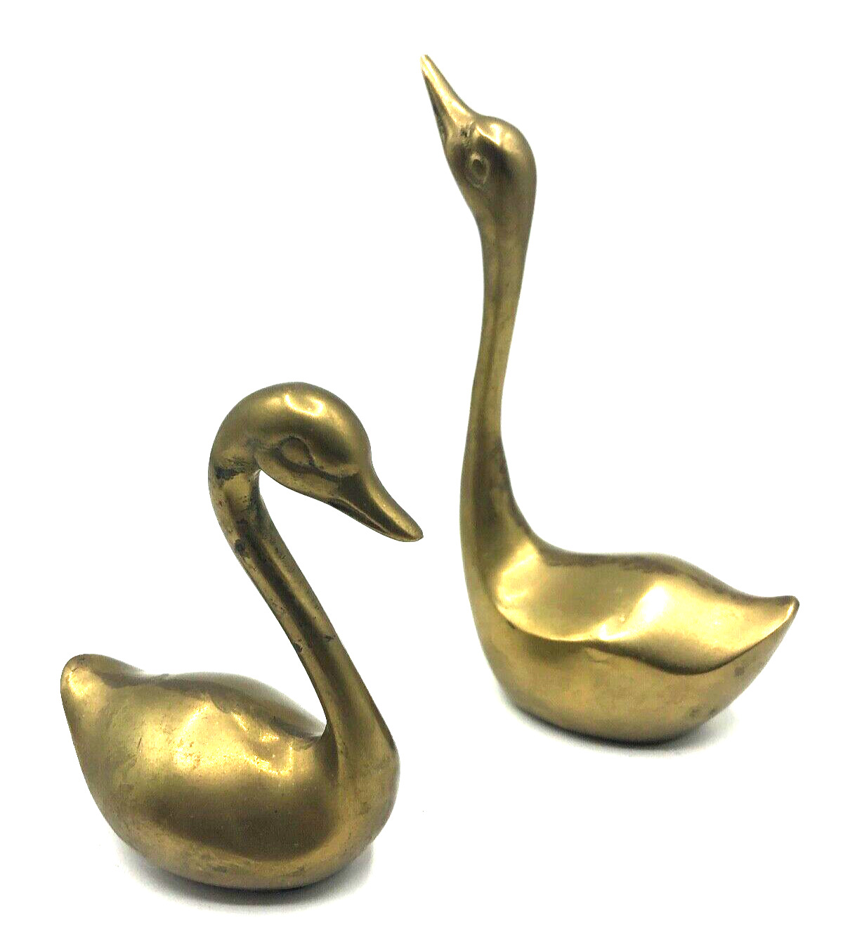 Vintage Pair Solid Brass Swans Geese Figurines Mid Century Farm Country