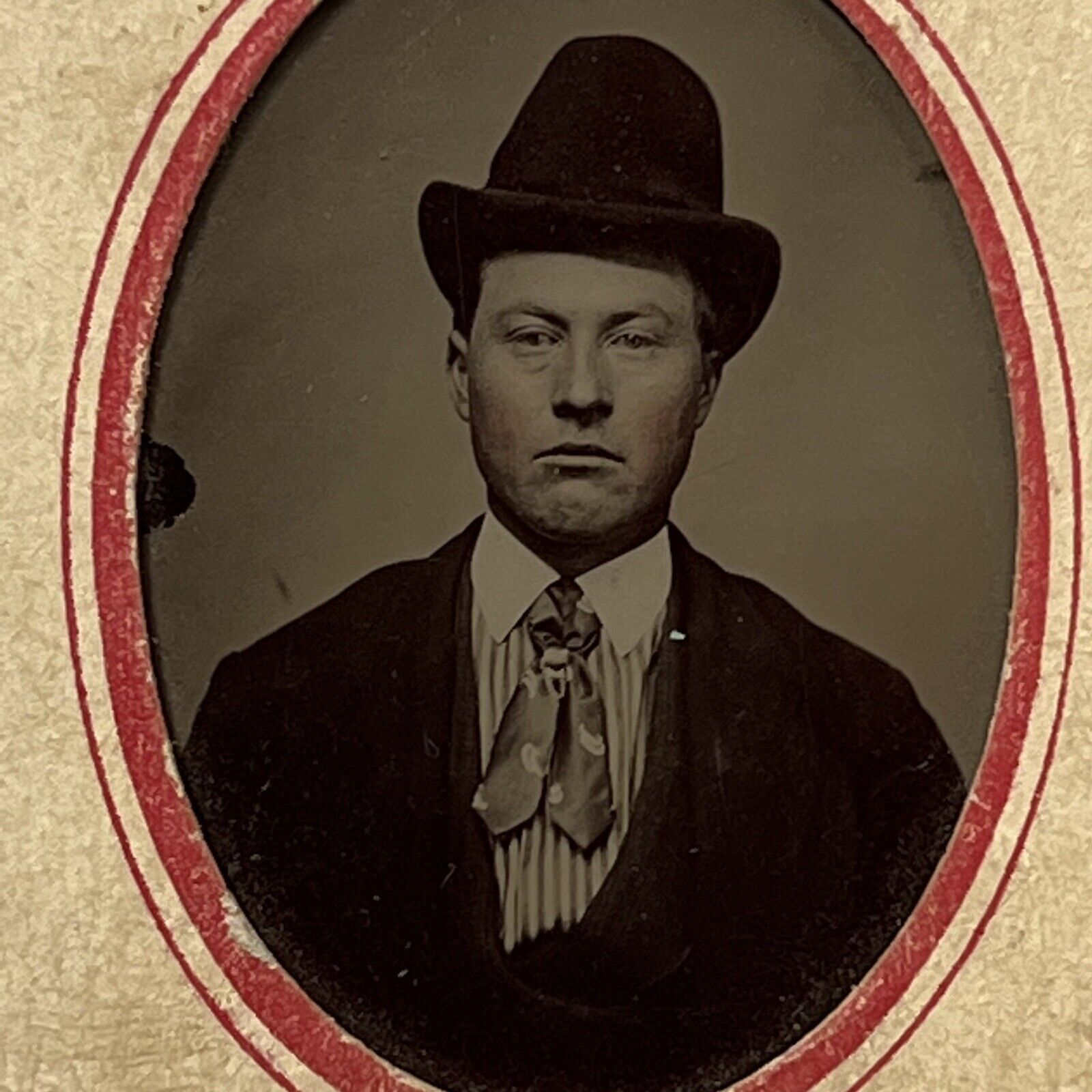 Antique Tintype Photograph Interesting Man Mean Mug Cowboy Hat ID Markley
