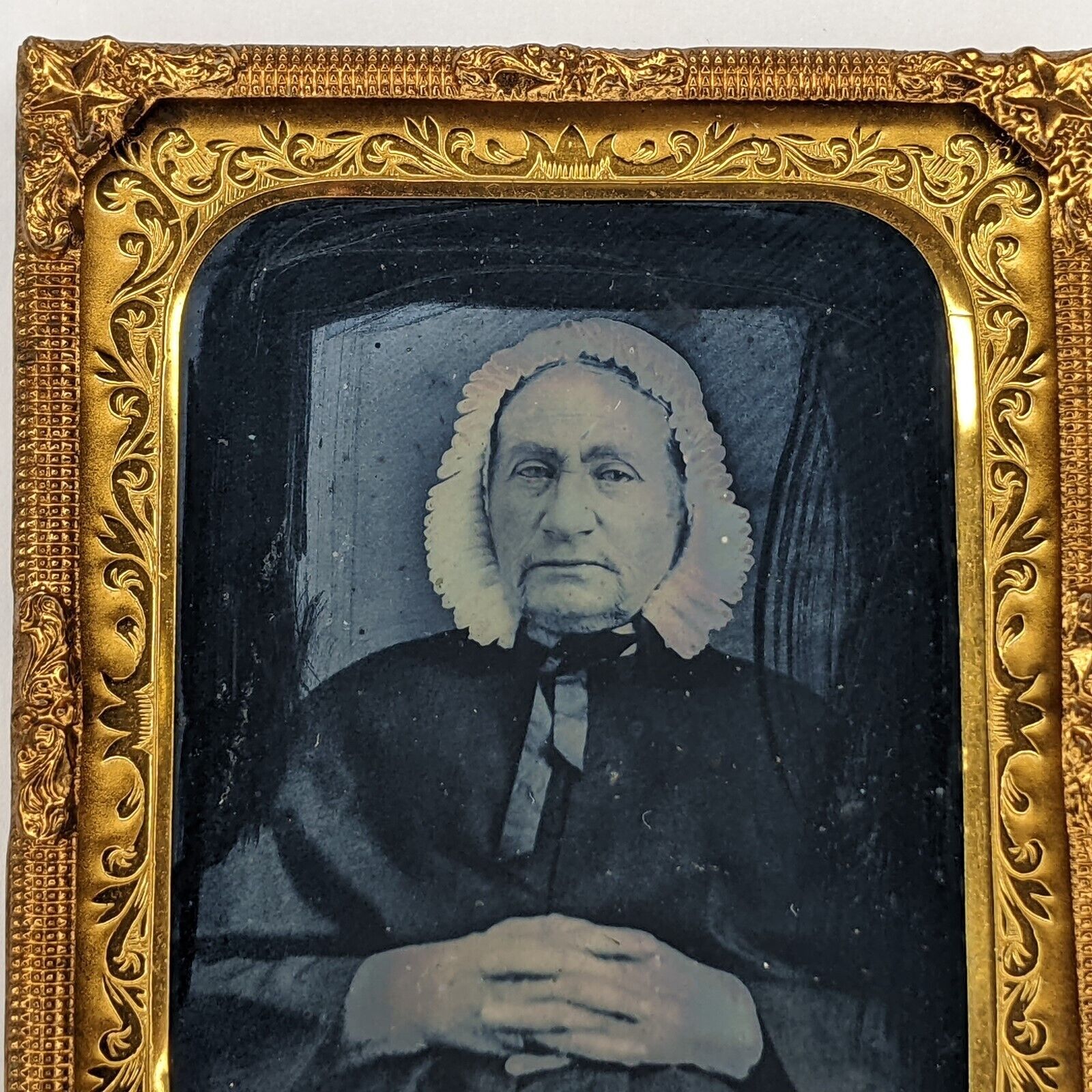 c1850s Older Woman Bonnet 9th Plate Daguerreotype Real Photo Tintype Antique H41