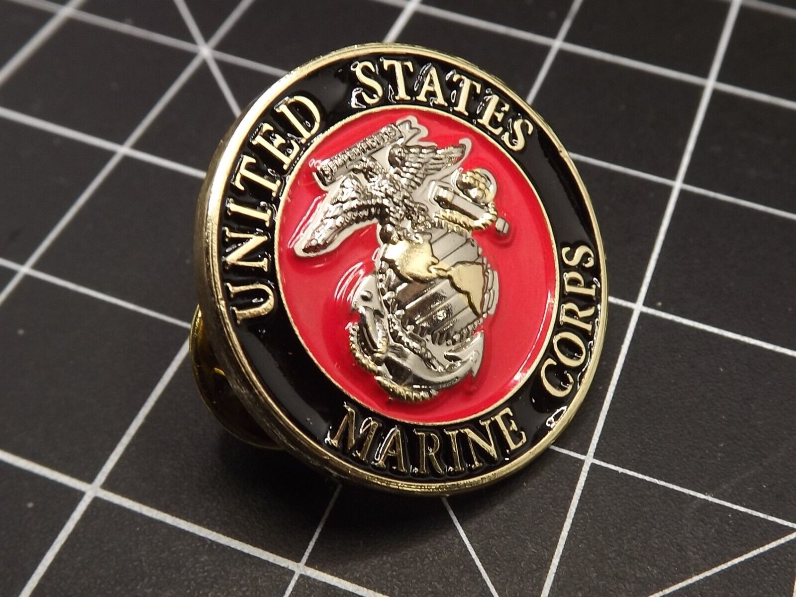 BRAND NEW Lapel Pin USMC United States Marine Corps LOGO Black & Red Enamel 7/8\