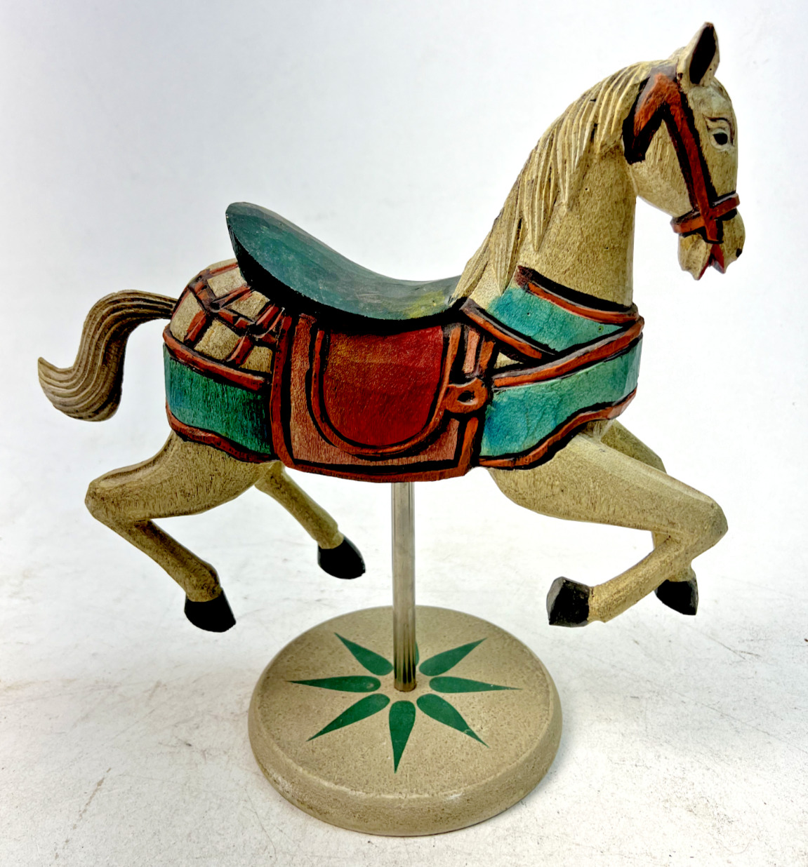 Antique Hand-Painted Wooden Table Top Carousel Horse