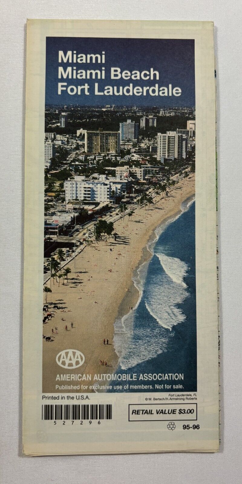 1995-1996 AAA MIAMI / FT. LAUDERDALE, FL VACATION TRAVEL ROAD MAP ~ AUTO CLUB