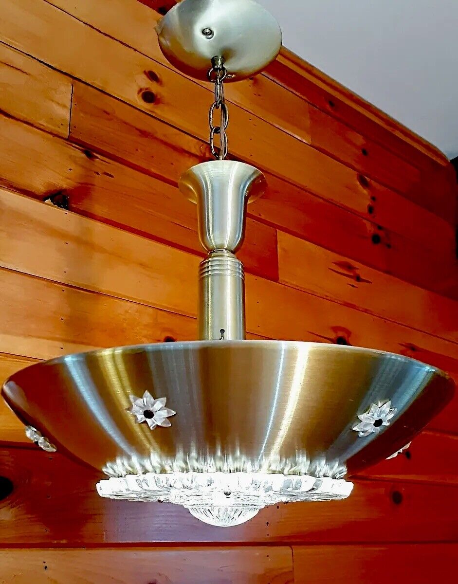 Vtg/Antique 1930\'s-50\'s Art Deco Retro Atomic Starburst Hanging Chandelier Light