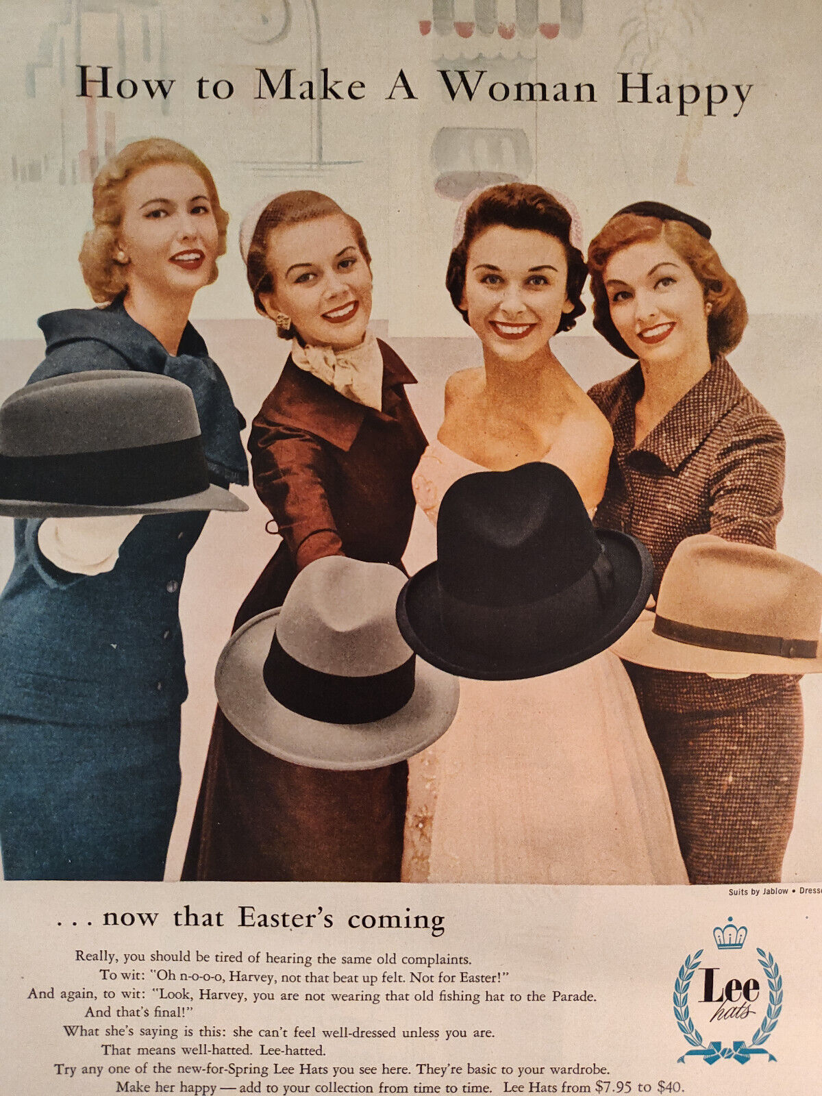 1956 Esquire Original Art Ad Advertisement LEE HATS How to Make a Woman Happy