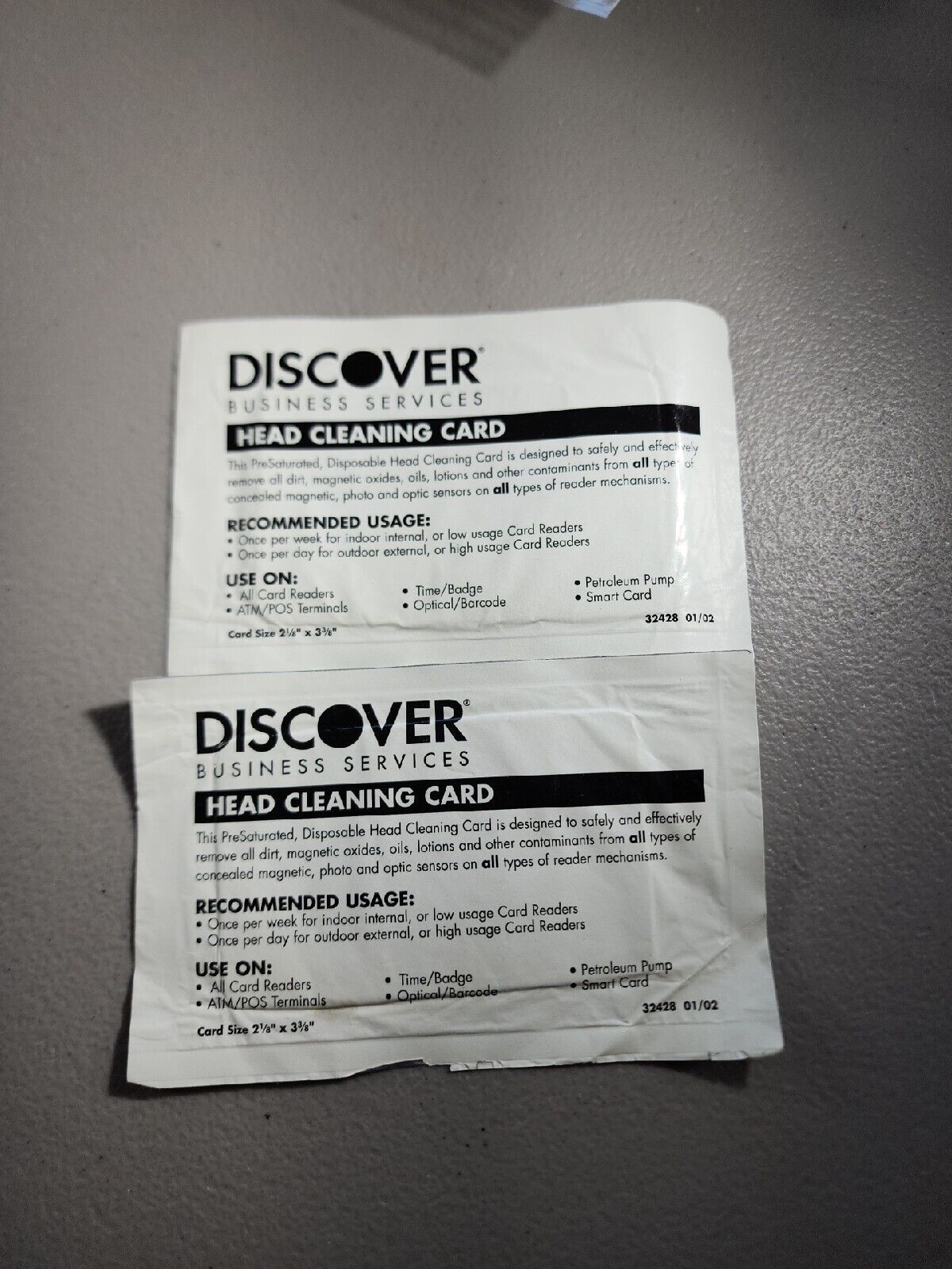 Set Of 2 Discover Business Services Head Cleaning Card Reader Dirt Remover 2002