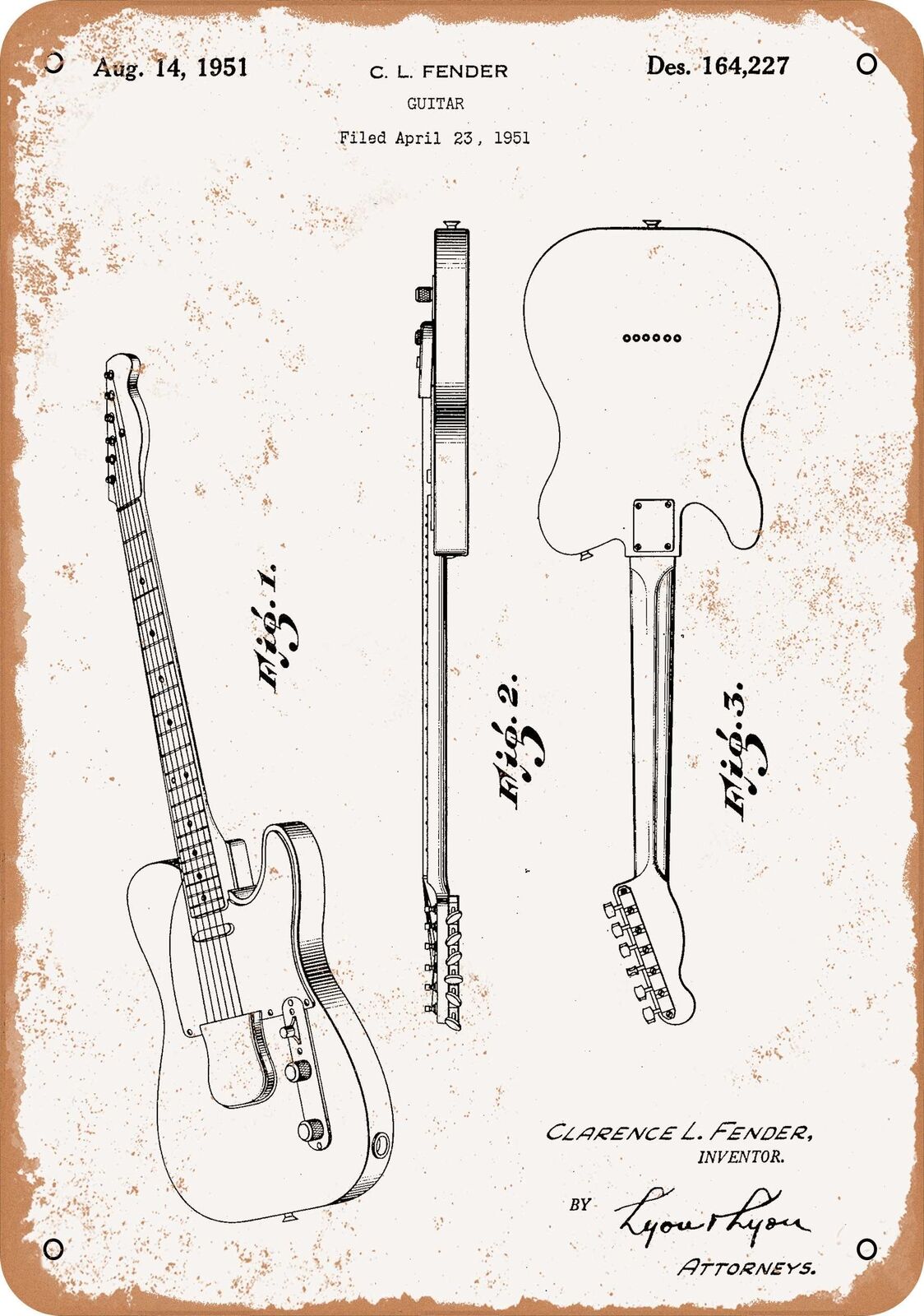 Metal Sign - 1951 Fender Guitar Patent - Vintage Look