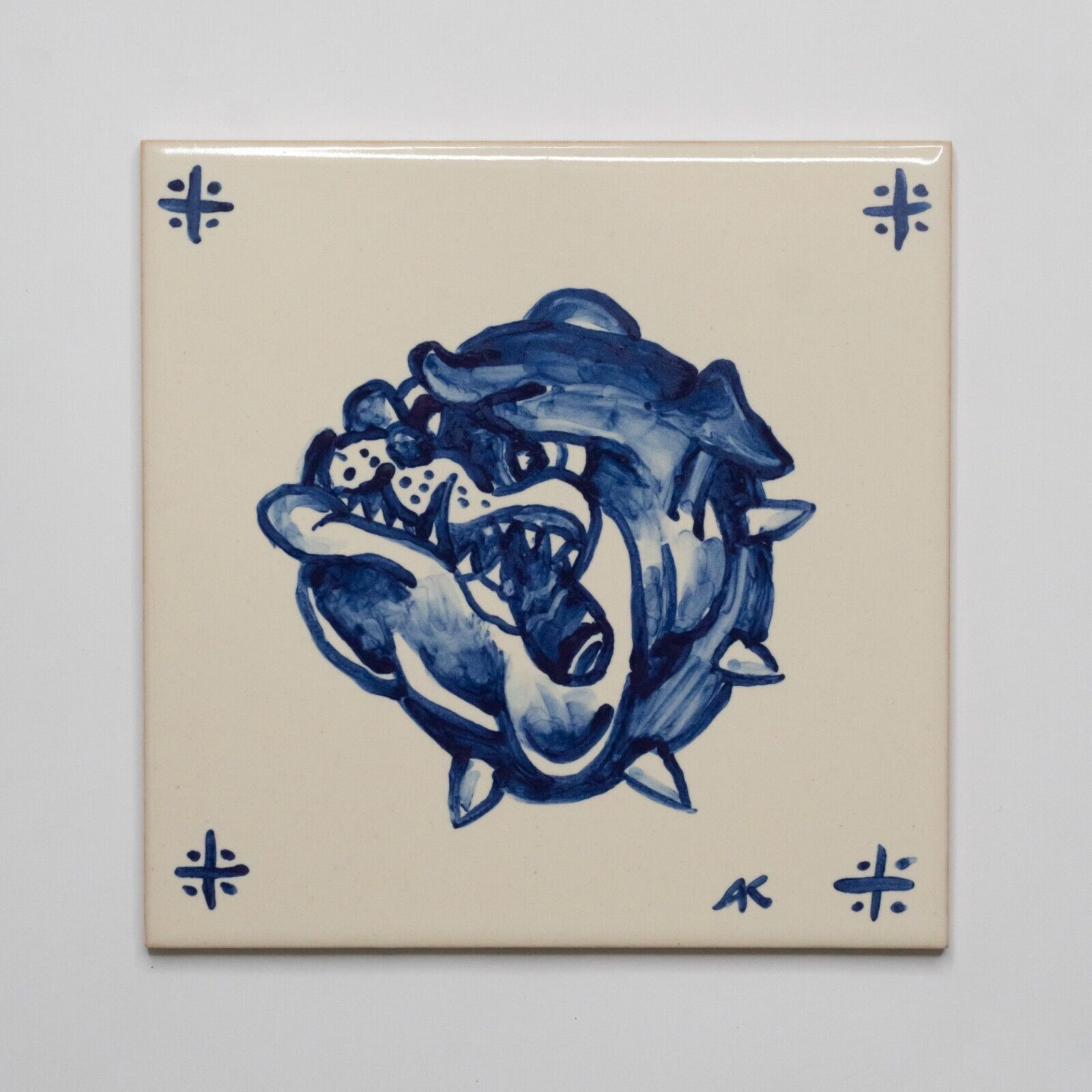 Traditional Blue Portuguese Azulejo Tiles, hand painted. Spike Bulldog.