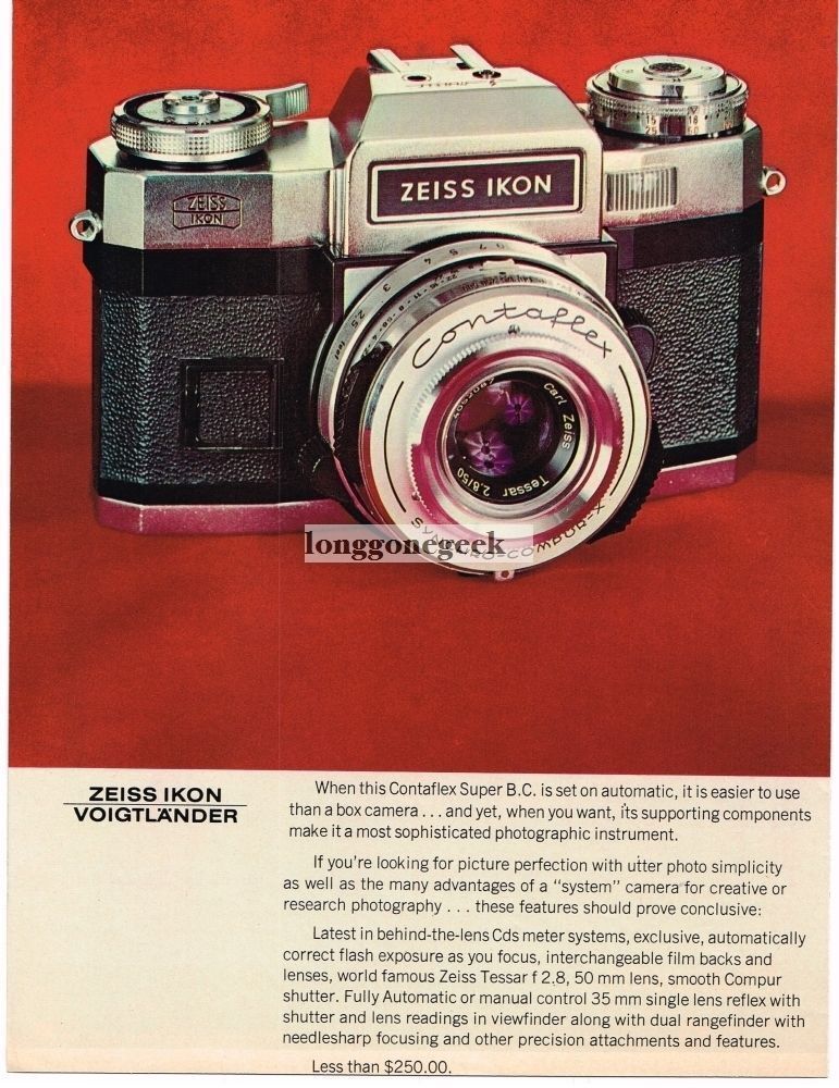 1967 Voigtlander Zeiss Ikon Contaflex Super BC 35mm SLR Camera Vintage Ad 