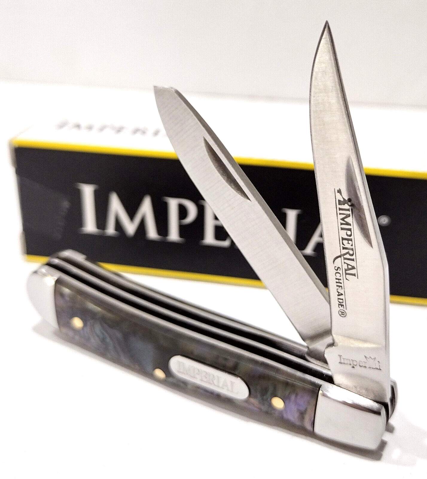 Imperial Schrade Abalone Swirl Celluloid 2 Blade Small Trapper Pocket Knife