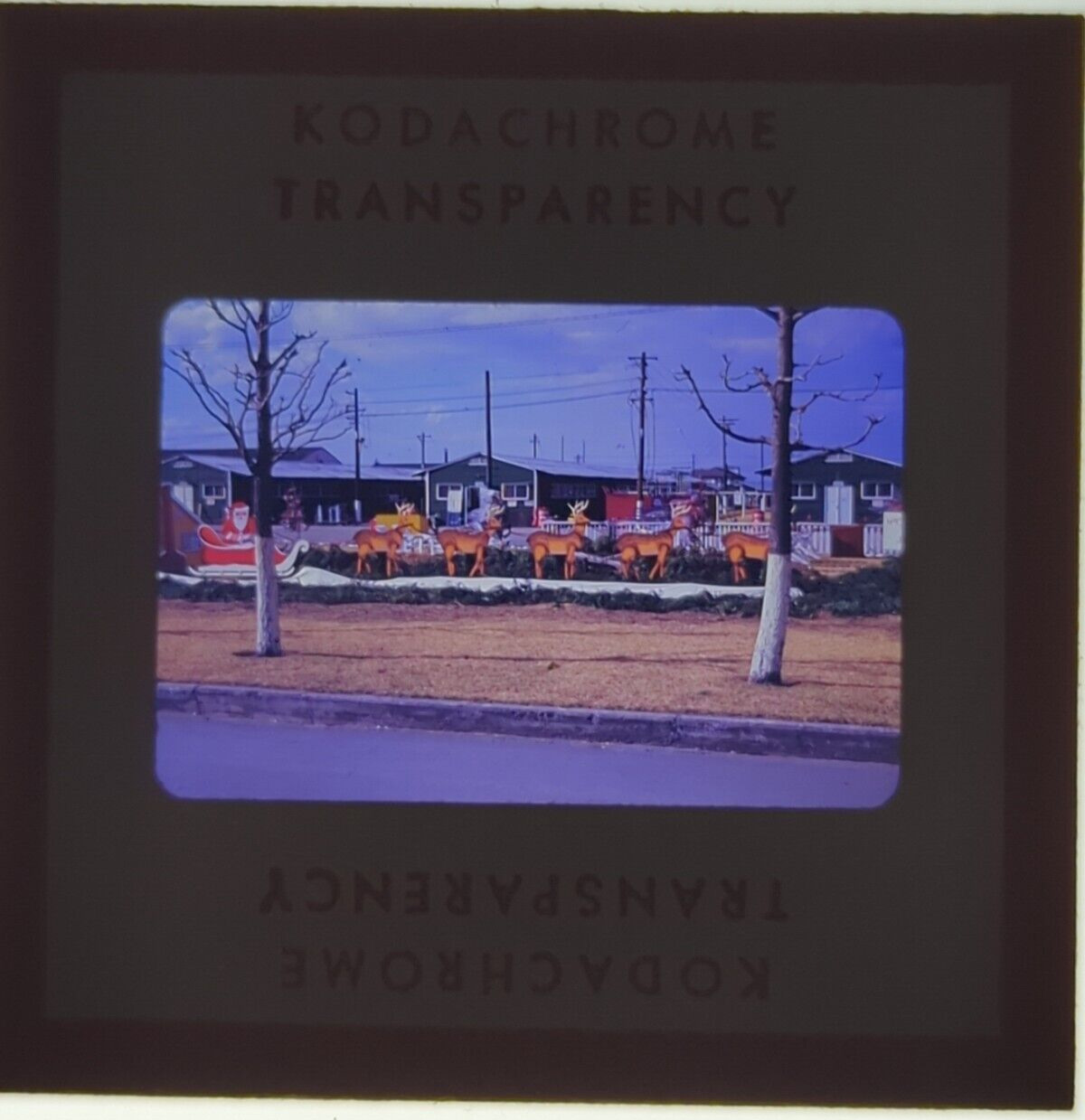 Vintage 1950s Kodak Red Border 35mm Transparency Christmas Decor Korea Army Base