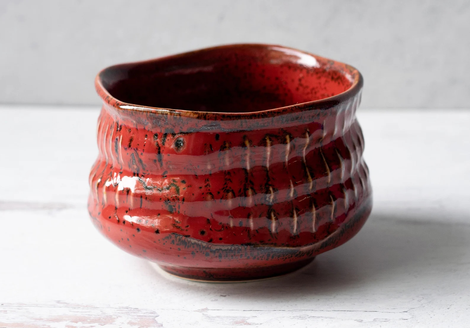 Handcrafted Ceramic Matcha Tea Bowl - Matcha Cup - Red Matcha Tea Bowl 14 oz