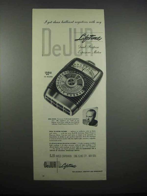 1947 DeJur Lifetime Exposure Meter Ad - Jon Abbot
