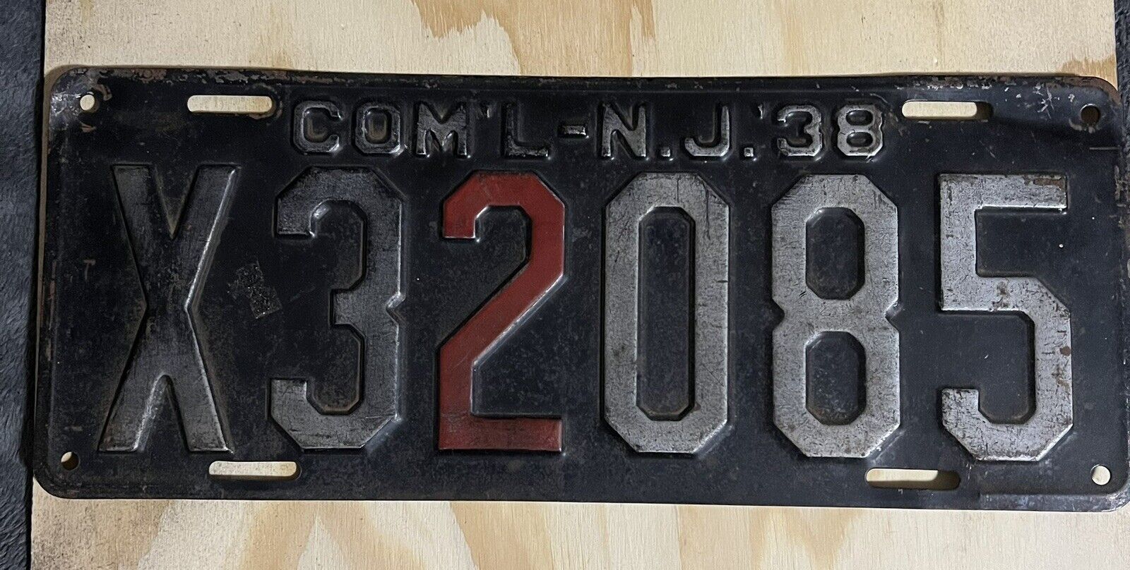 Vintage 1938 New Jersey Commercial License Plate - Antique