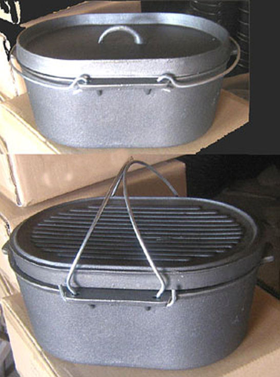 Cast iron Oval Roaster Self-basting lid Dutch Oven Cookware Camp Pot
