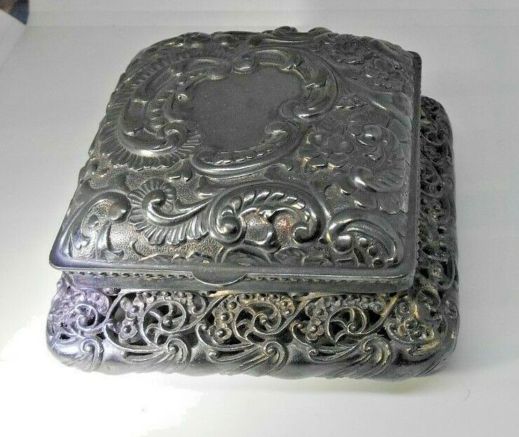 Antique Wilcox Meridan Jewelry Trinket Box Quad Plate Ornate Victorian Nouveau 9