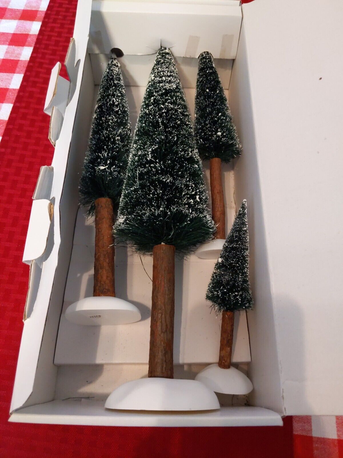 Dept 56 Frosted Fir Trees 52605 Set of 4 Real Wood Trunks in Box