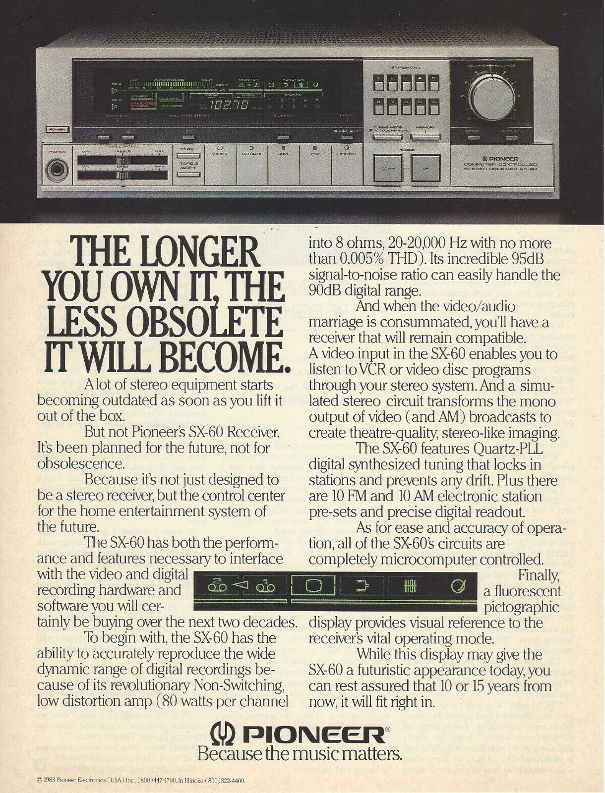 1983 Pioneer SX-60 Stereo Receiver vintage PRINT AD 80\'s Advertisement