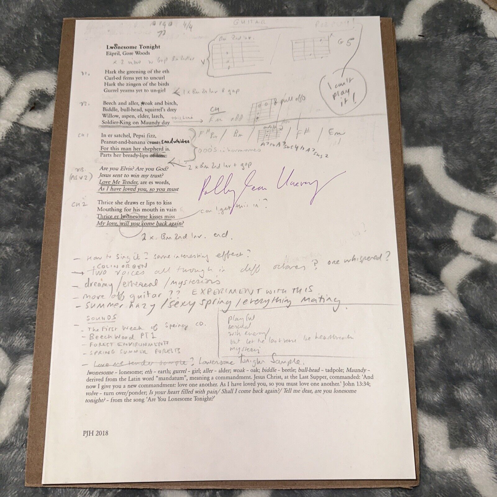 PJ Harvey - Lwonesome Tonight Hand Signed Lyric Card, Autographed, Shipping Now