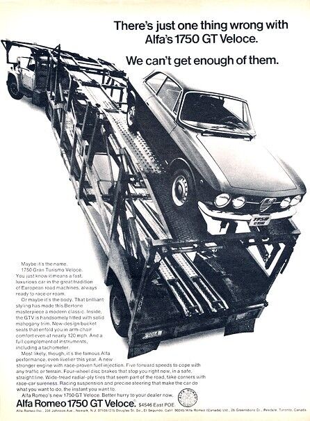 1970 1969 Alfa Romeo 1750 GT Veloce Original Advertisement Print Art Car Ad J211