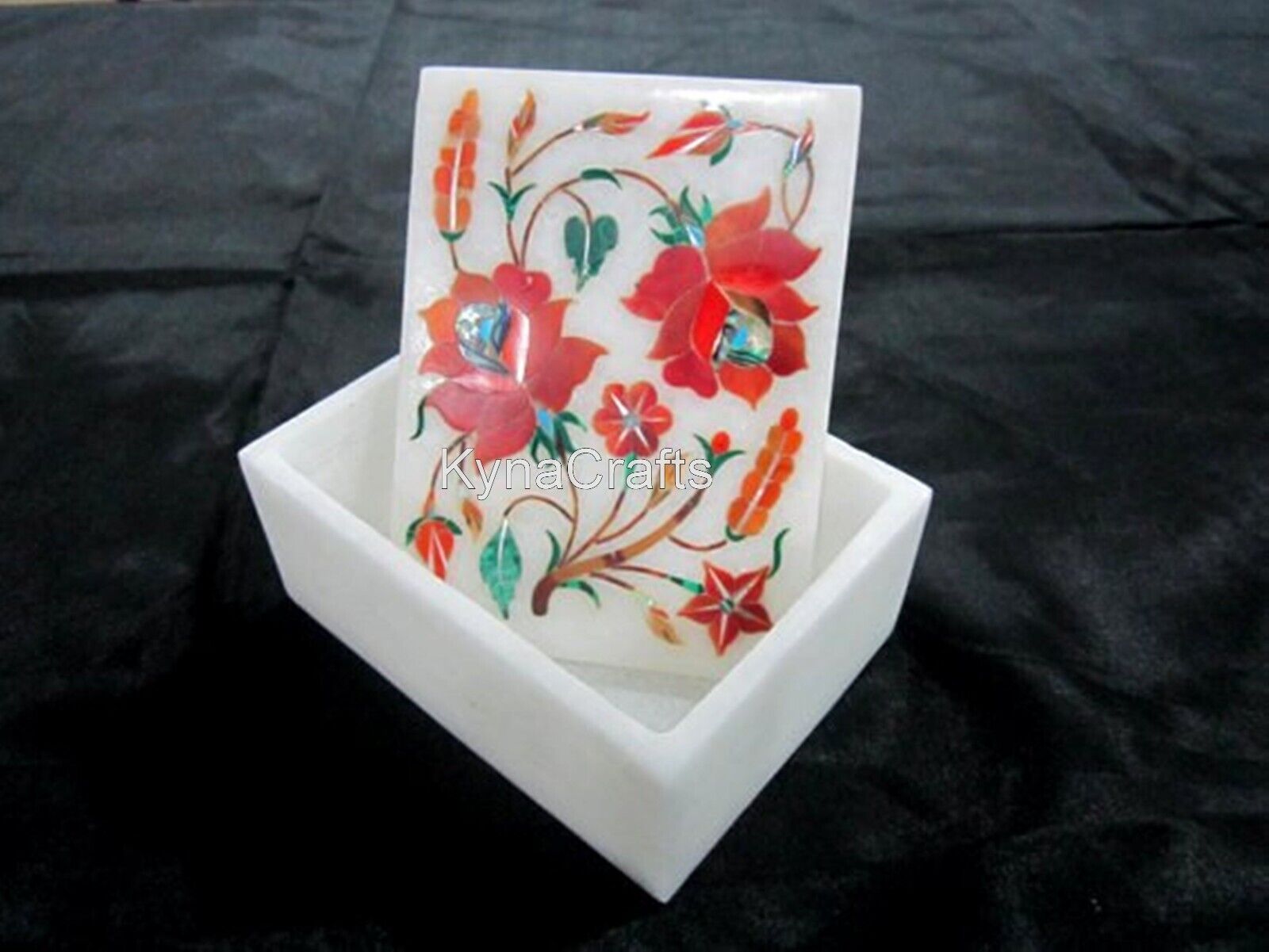 5 x 3.5 Inches Rectangle Marble Candy Box Carnelian Stone Inlay Work Trinket Box